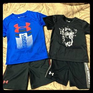 2 sets of Under Armour shirts and matching shorts